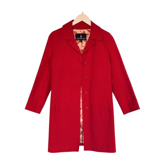 London Fog Red Cotton Trench Coat with Toile Lining (XS Petite) - Picture 1 of 7